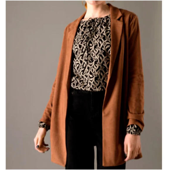 Yest Womens Comfy Light Weight Twill Blazer Open Front Warm Brown Size 6 - Picture 1 of 6